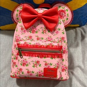 Loungefly Disney Minnie pink and red roses backpack